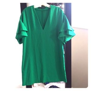 Zara green ruffle sleeve dress